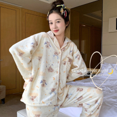 批发<b class='q'>睡衣</b>女秋冬季<b class='q'>珊瑚</b><b class='q'>绒</b>宽松大码加厚款女士开衫家居服套装