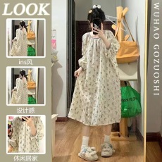 批发泡泡皱棉 长袖睡裙女秋<b class='q'>冬</b>季卡通可爱小兔子睡裙甜美家居服