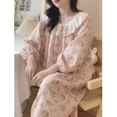 批发【阿宝浠】睡衣女春秋睡裙中长款卡通女士 云朵棉睡裙