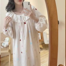 批发【阿宝浠】睡衣女春秋睡裙中长款卡通女士 云朵棉睡裙