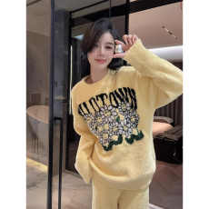 批发【阿宝浠】贝贝绒睡衣女秋冬季法兰绒宽松大码厚款半边绒家居服套装