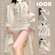 批发【阿宝浠】吊带裙+睡袍纯色睡衣女<b class='q'>冬</b>款加厚睡袍家居服吊脖睡裙套装