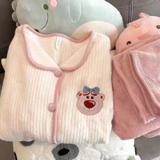 批发【阿宝浠】<b class='q'>睡衣</b>冬季<b class='q'>珊瑚</b><b class='q'>绒</b>家居服套装可外穿少女学生开衫卡通法兰<b class='q'>绒</b>