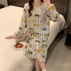 批发【阿宝浠】睡衣女<b class='q'>冬</b>宽松大码女士家居服花边娃娃领睡裙长袖法兰绒