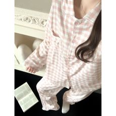 批发馨依 官图现货磨毛棉春秋新款复古格子睡衣女士长袖套装家居服