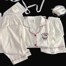 批发馨依 夏季<b class='q'>三件套</b><b class='q'>睡衣</b>女新款云朵棉小翻领短袖短裤长裤家居服套装