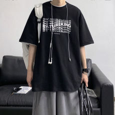 批发100%纯棉T恤五分袖短袖男潮流潮牌宽松韩版<b class='q'>简约</b><b class='q'>欧美</b>ins风渐变字母