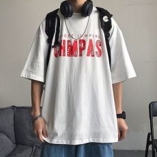 批发100%纯棉T恤五分袖中袖男宽松韩版<b class='q'>欧美</b>ins风<b class='q'>简约</b>日系原宿风圆领男