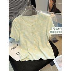 原版220g条纹色织 短袖t恤女夏季女装正肩修身百搭上衣甜美设计感