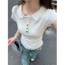官图不减价小众高级感Polo翻领纽扣正肩短袖t恤女
