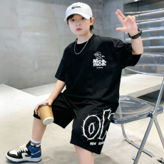 批发<b class='q'>男童</b>潮<b class='q'>牌</b><b class='q'>夏装</b>套装宽松休闲运动纯棉短袖五分短裤中大儿童两件套潮