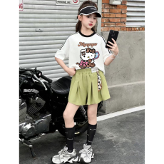 批发<b class='q'>女童</b>夏<b class='q'>季</b>套装宽松纯棉三条杆短袖冰丝<b class='q'>裙裤</b>中大童外穿洋气两件套潮