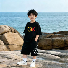 批发<b class='q'>男童</b>潮<b class='q'>牌</b><b class='q'>夏装</b>套装宽松休闲运动纯棉短袖五分短裤中大儿童两件套潮