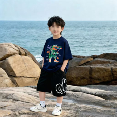 批发<b class='q'>男童</b>潮<b class='q'>牌</b><b class='q'>夏装</b>套装宽松休闲运动纯棉短袖五分短裤中大儿童两件套潮