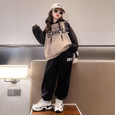 银狐绒350克女童秋冬季加绒卫衣套装2026洋气中儿童运动两件套