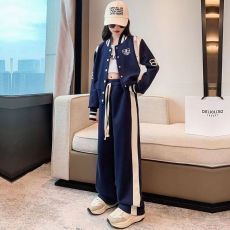 华棉复合女童套装2026新款休闲韩范阔腿裤童装儿童棒球服两件套