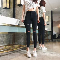 批发实拍<b class='q'>破洞</b><b class='q'>打底裤</b>女外穿春夏新款薄款魔术裤铅笔小脚裤九分小个子潮