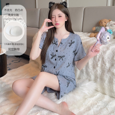 批发小宝轻奢<b class='q'>女</b>士睡衣家居服<b class='q'>套装</b>云朵棉双短带胸垫 【M-2XL】