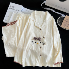 批发小宝<b class='q'>女</b>士睡衣长袖可爱家居服<b class='q'>套装</b>6535棉皱布【M-XXL】2色