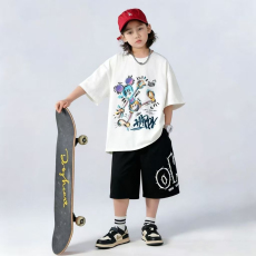 批发<b class='q'>男童</b>潮<b class='q'>牌</b>夏装套装宽松休闲运动纯棉短袖五分短裤中大儿童两件套潮