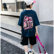 批发<b class='q'>男童</b>潮<b class='q'>牌</b>夏装套装宽松休闲运动纯棉短袖五分短裤中大儿童两件套潮