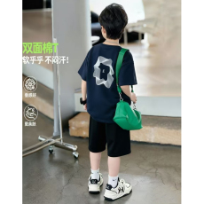 批发<b class='q'>男童</b>潮<b class='q'>牌</b>夏装套装宽松休闲运动纯棉短袖五分短裤中大儿童两件套潮