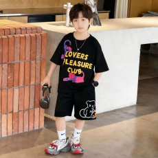 批发<b class='q'>男童</b>潮<b class='q'>牌</b>夏装套装宽松休闲运动纯棉短袖五分短裤中大儿童两件套潮