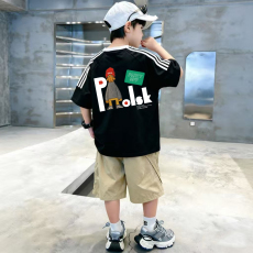 批发<b class='q'>男童</b>夏<b class='q'>季</b>套装宽松纯棉三条杆短袖运动速干工装裤中大童外穿两件套