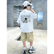 批发<b class='q'>男童</b>夏<b class='q'>季</b>套装宽松纯棉三条杆短袖运动速干工装裤中大童外穿两件套