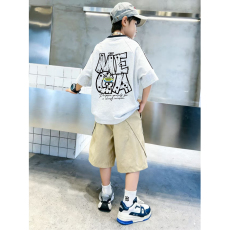 批发<b class='q'>男童</b>夏<b class='q'>季</b>套装宽松纯棉三条杆短袖运动速干工装裤中大童外穿两件套