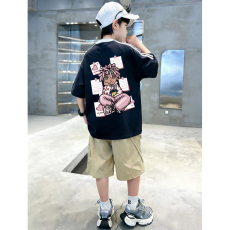 批发<b class='q'>男童</b>夏<b class='q'>季</b>套装宽松纯棉三条杆短袖运动速干工装裤中大童外穿两件套