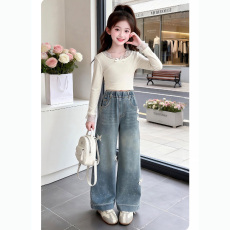 批发女童夏款2026新款大童夏季休闲薄款裤子休闲宽松百搭阔腿裤牛仔裤