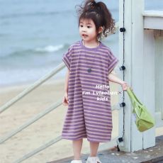 批发<b class='q'>女</b>童条纹<b class='q'>T</b>恤<b class='q'>裙</b>宽松儿童短袖2026春夏新款<b class='q'>女</b><b class='q'>宝宝</b>紫色卫衣裙洋气潮