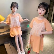 批发女童连衣裙2026儿童夏季新款假两件公主裙夏天中大童<b class='q'>韩版</b>连衣裙子