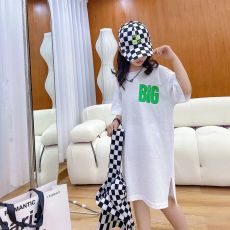 批发女童夏季连衣裙中大童圆领短袖中长款T恤裙小女孩<b class='q'>韩版</b>宽松直筒裙
