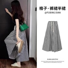 批发夏季新款网<b class='q'>格</b><b class='q'>棋盘</b>设计感休闲裙裤韩版百搭个性小众款高级感通勤裤