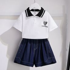 批发女童洋气时尚套装2026夏季新款时髦<b class='q'>儿童</b>polo衫短袖牛仔短裤薄款潮