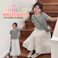 批发女童蕾丝短袖半身裙套装2026新款<b class='q'>儿童</b>夏装<b class='q'>T</b><b class='q'>恤</b>大童蛋糕裙女孩长裙