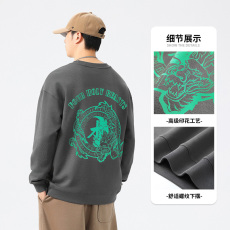 批发秋季青龙印花圆领卫衣男国潮<b class='q'>中国风</b>大码宽松纯棉男士春秋情侣长袖