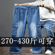批发大码男装宽松直筒牛仔裤加肥加大外贸3特大工装多袋长裤跨境400斤