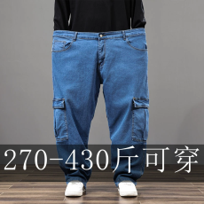 批发大码男装弹力宽松直筒牛仔裤加肥加大外贸长裤3特大跨境400斤工装