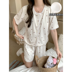 批发馨依 星星夏季带胸垫短袖睡衣女士碎花开衫圆领家居服套装
