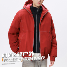 批发多巴胺假两件棉衣男女秋冬季新款美式潮流加厚保暖连帽棉衣外套