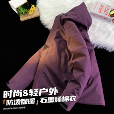 批发户外工装风连帽棉衣男冬季加厚保暖外套石墨棉服烯拉链防寒服
