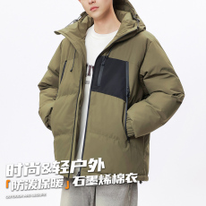 批发户外机能拼色连帽冲锋衣棉服男女工装加厚休闲痞帅外套