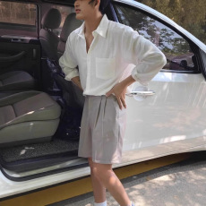 批发慵懒风棉麻白衬衫男松弛感宽松<b class='q'>长袖</b>防晒开衫薄款透气亚麻工装衬衣