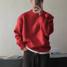 批发欧货包芯纱<b class='q'>针织衫</b>男美式小领口修身<b class='q'>长袖</b>卫衣软糯透气莫代尔羊毛衫