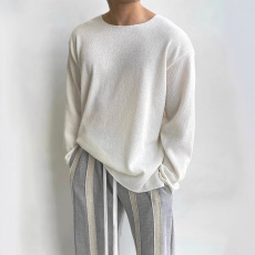 批发慵懒风大领口针织线衣男美式硬汉宽松<b class='q'>长袖</b>性张力松弛感低领打底衫