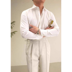 批发法式老钱风棉麻皱布衬衫男绅士腔调修身<b class='q'>长袖</b>英伦复古亚麻透气衬衣