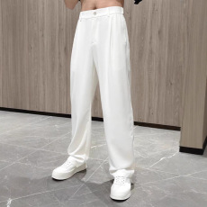 批发美式白色小西裤男高级感宽松直筒长裤那不勒斯<b class='q'>西服</b>裤子<b class='q'>休闲</b>西装裤